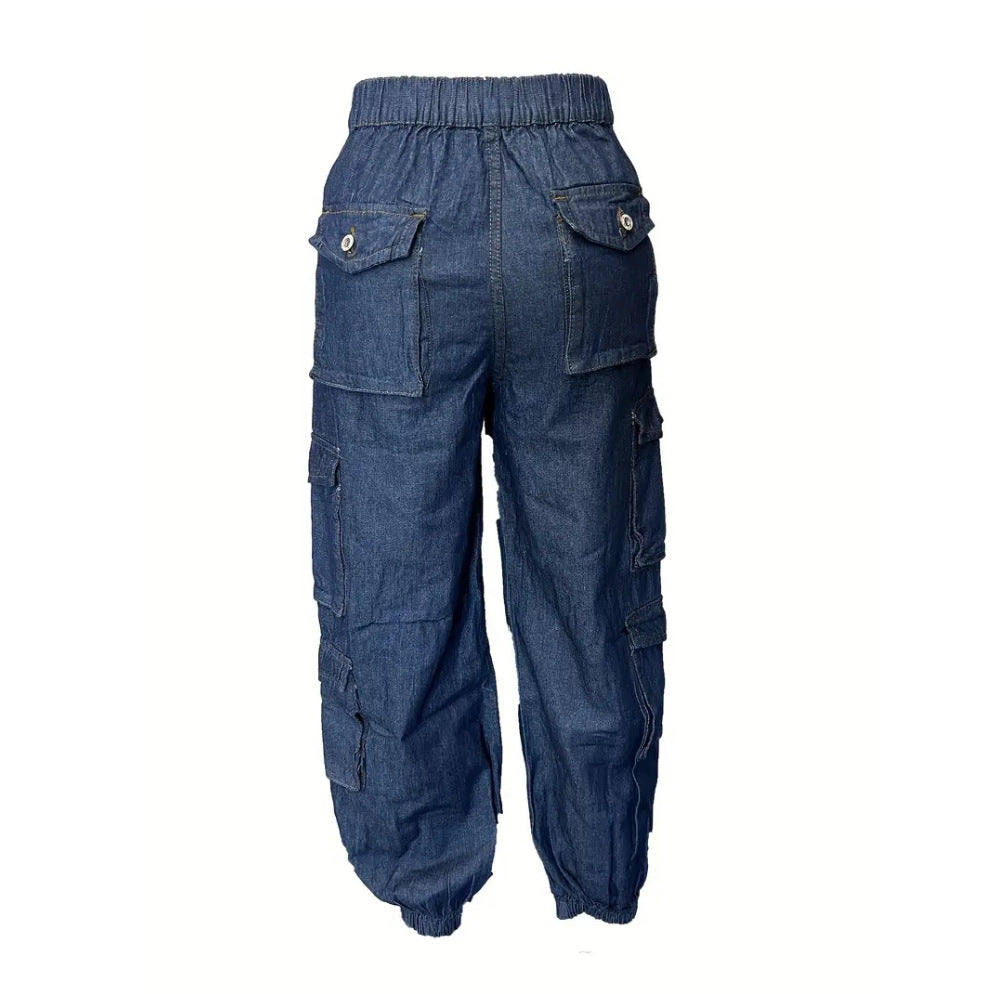 Women's High Waist Stretch Denim Trousers Pants