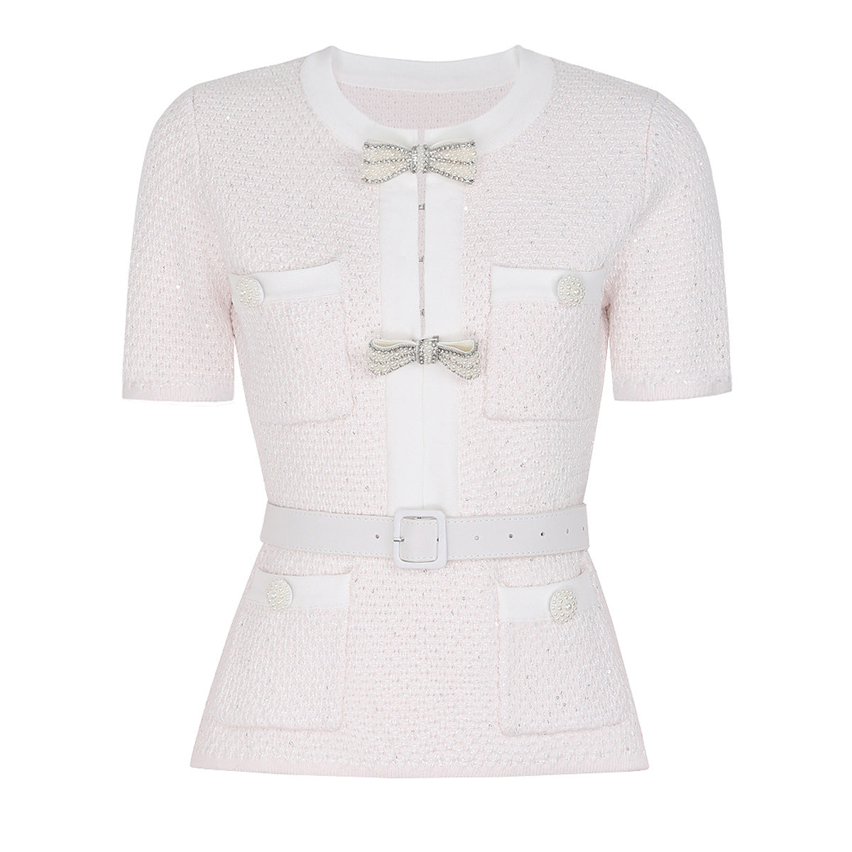 Quality Beaded Belt Slimming Long Sleeve Knitwear