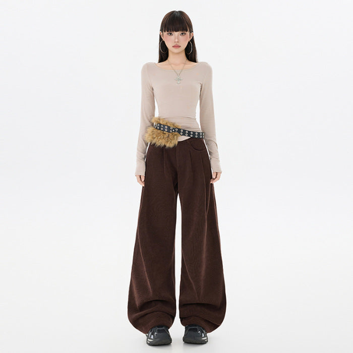 Women's Preppy Style Corduroy Trousers High Waist Pants