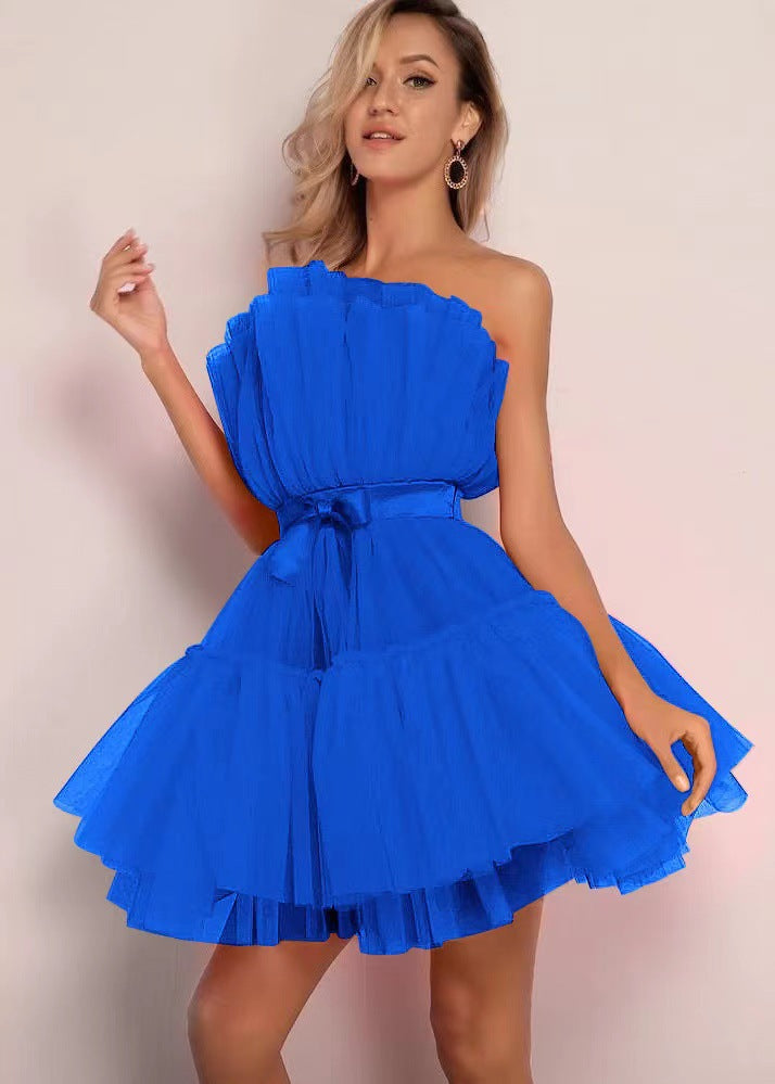 Tube Mesh Graceful Bow Puffy Dress Wedding Dresses
