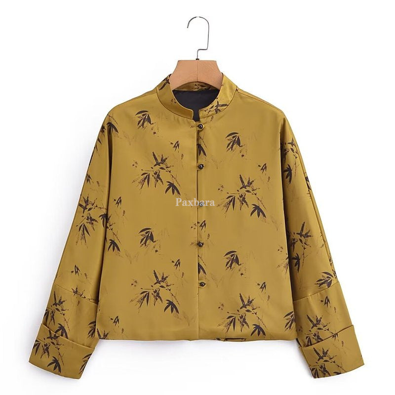 Women's Vintage Maple Leaf Printed Spring National Coats