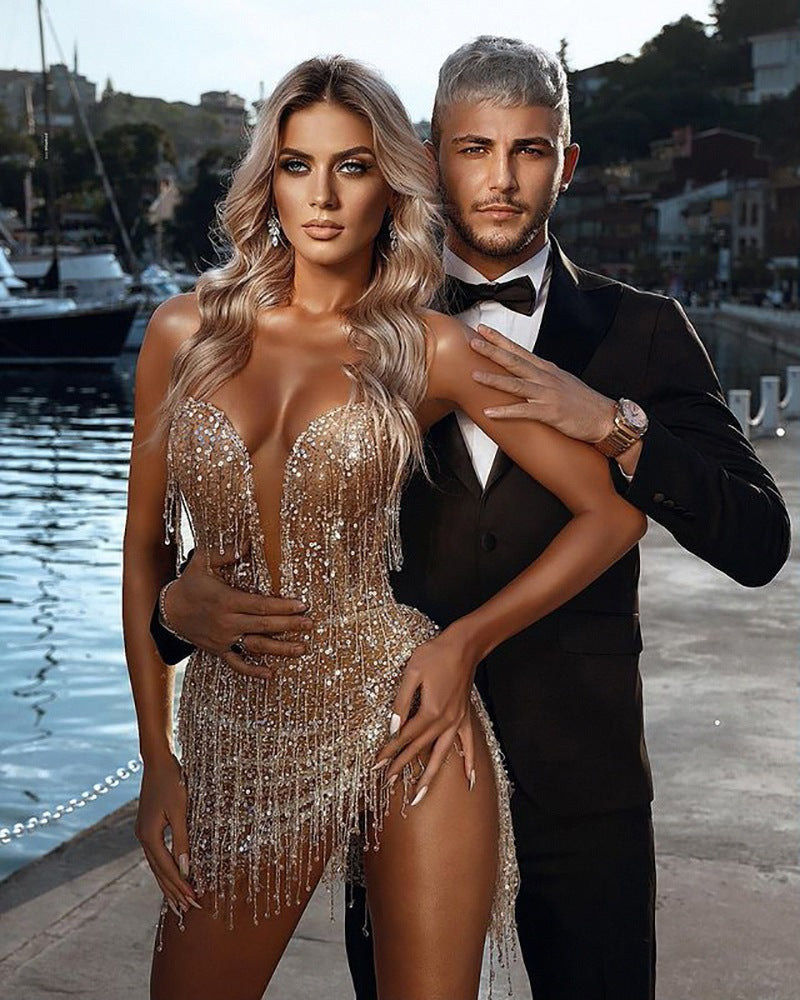 Women's Autumn Fashion Wear Sexy Sequined Tassel Dresses