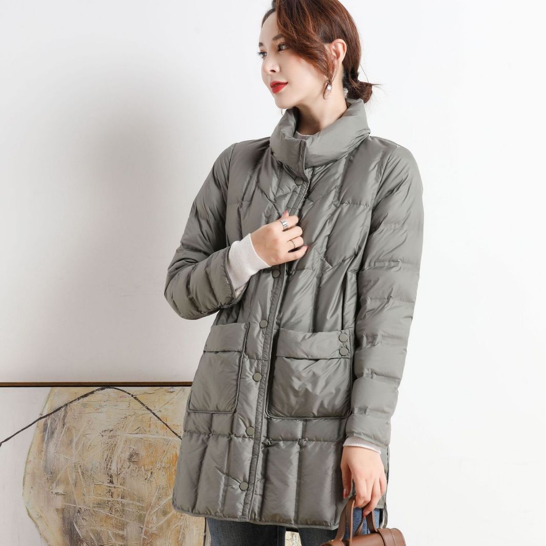 Women's Seamless Adhesive Veet Down Lightweight Mid-length Jackets