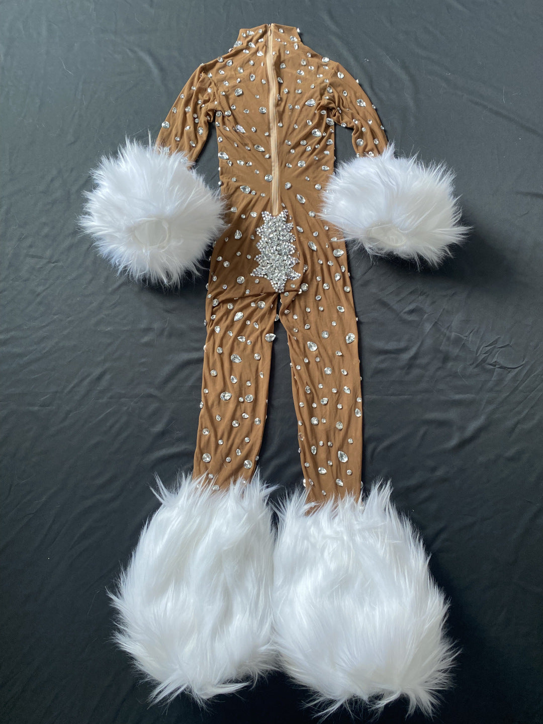 Sexy Rhinestones Transparent Mesh Feather Tight Nightclub Jumpsuits