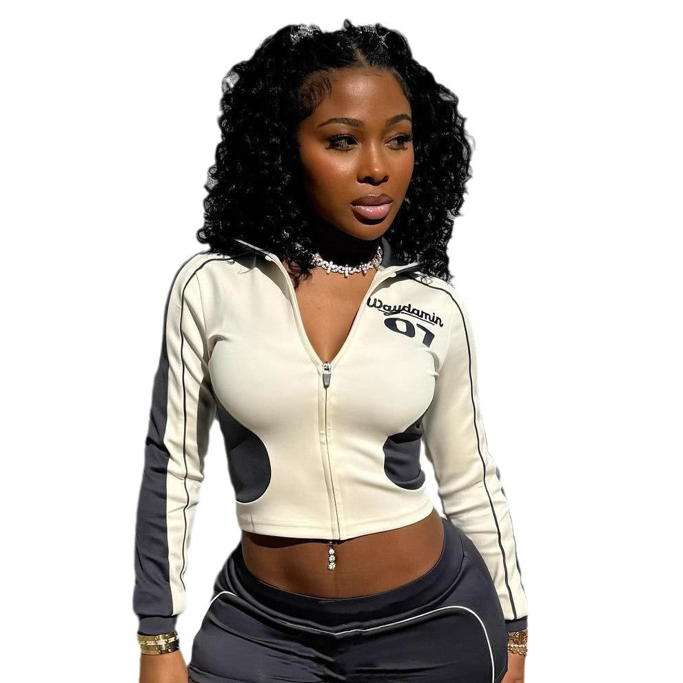 Trendy Stand Collar Stitching Tight Trousers Fashion Casual Suit