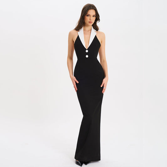Elegant Halter Lapel Dress Sexy Slim Dresses