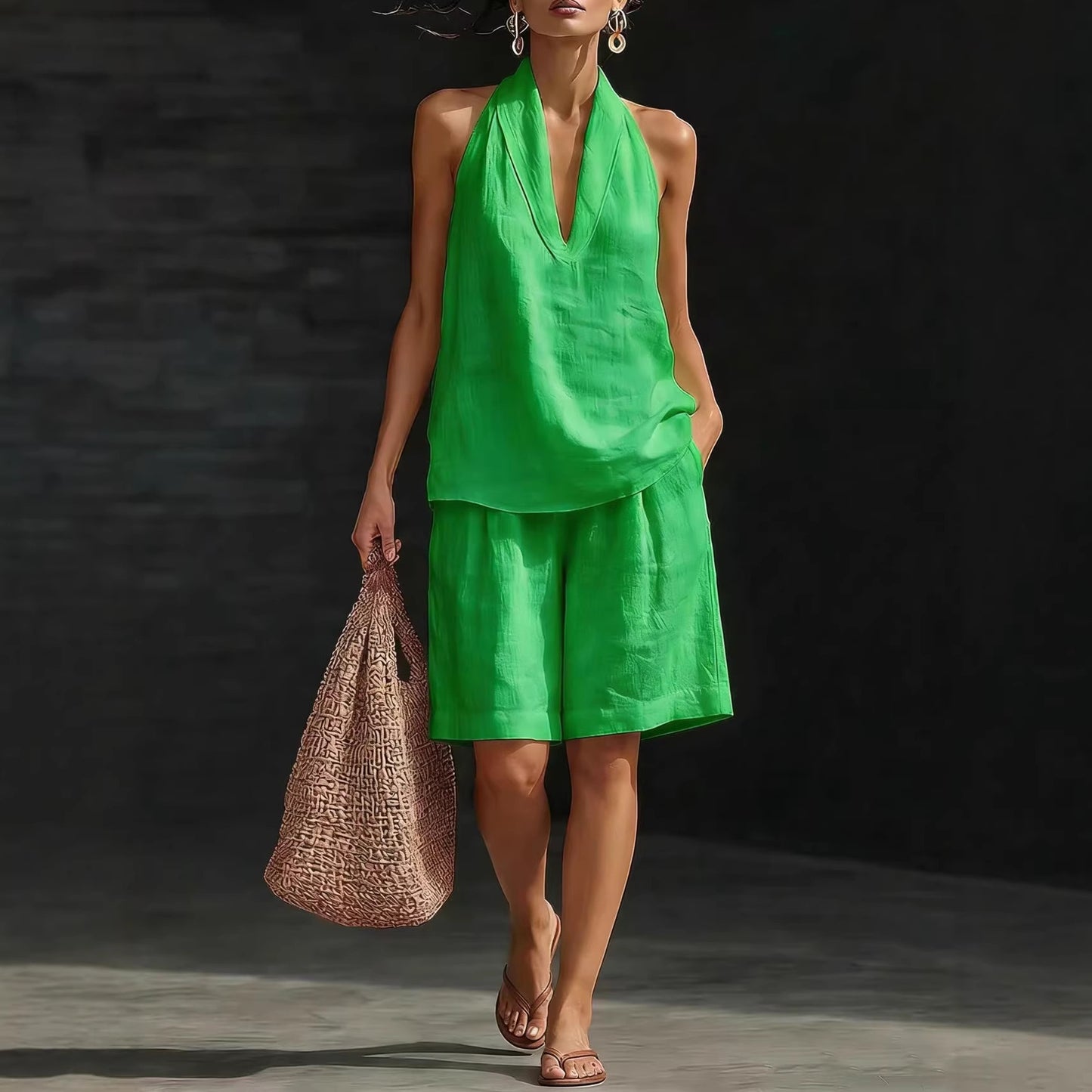 Pretty Casual Women's Halter Sleeveless Set Fashion Casual Suit