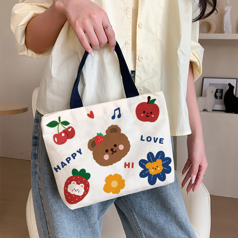 Women's Cute Cartoon Canvas Tutorial Lunch Size Handbags