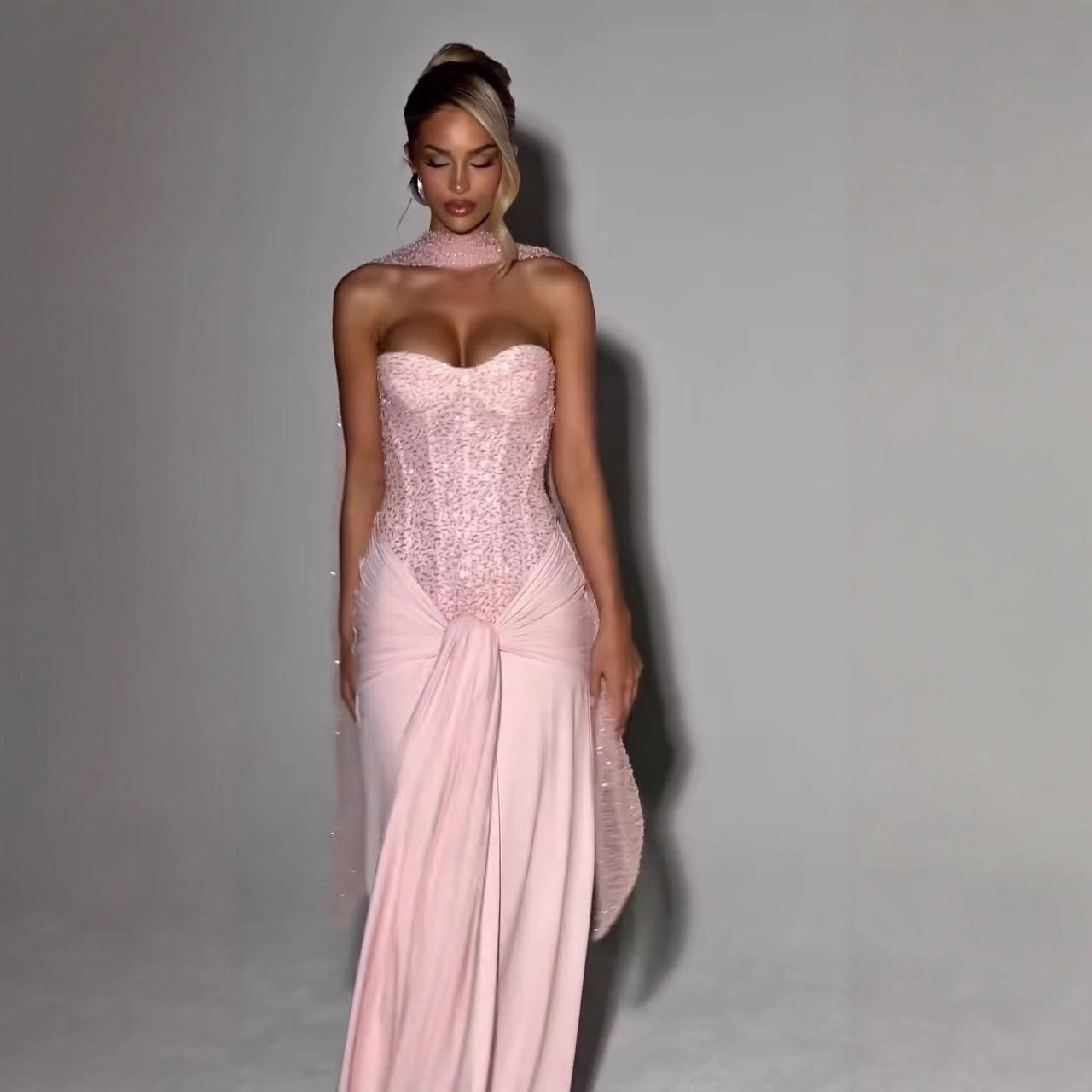 Pink Bra Gown Long Dress Prom Party Dresses