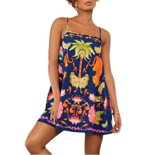 Women's Summer Bohemian Style Positioning Print Sleeveless Strap Dress