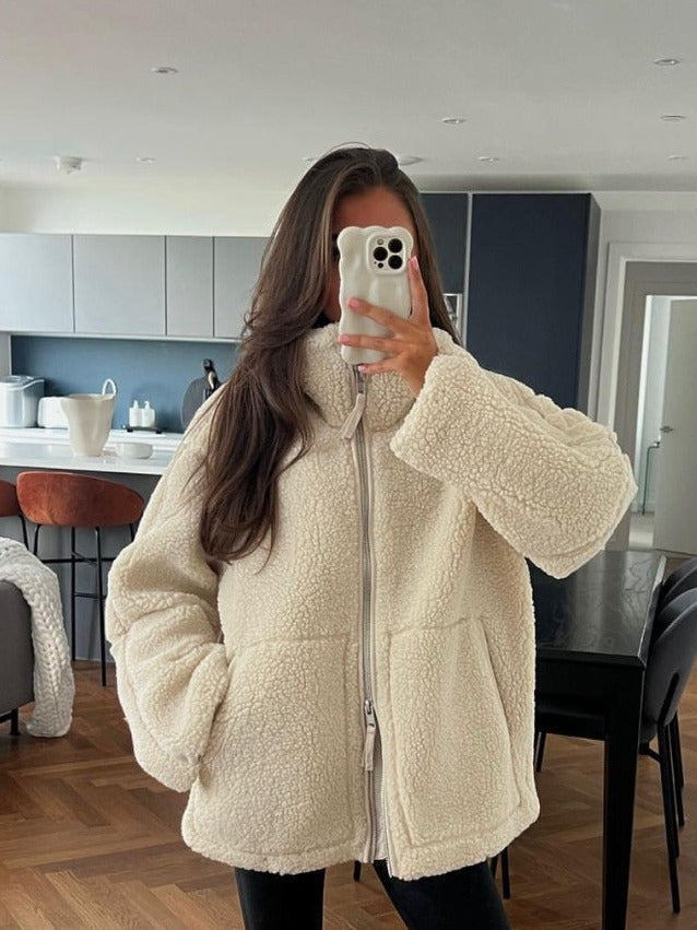 Women's Color Idle Style Lamb Wool Turtleneck Coats