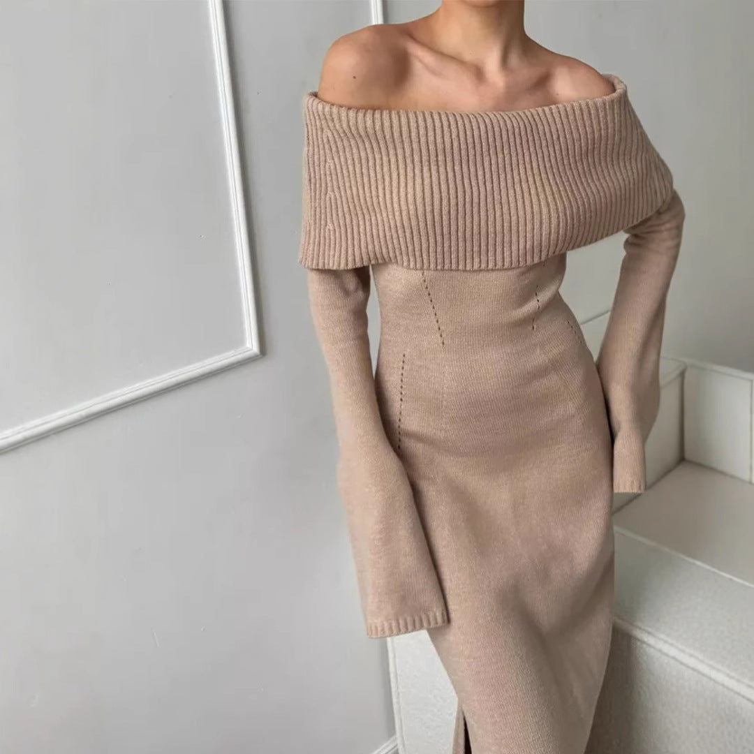 Women's Source Flared Sleeve Knitted Dress Slim Dresses