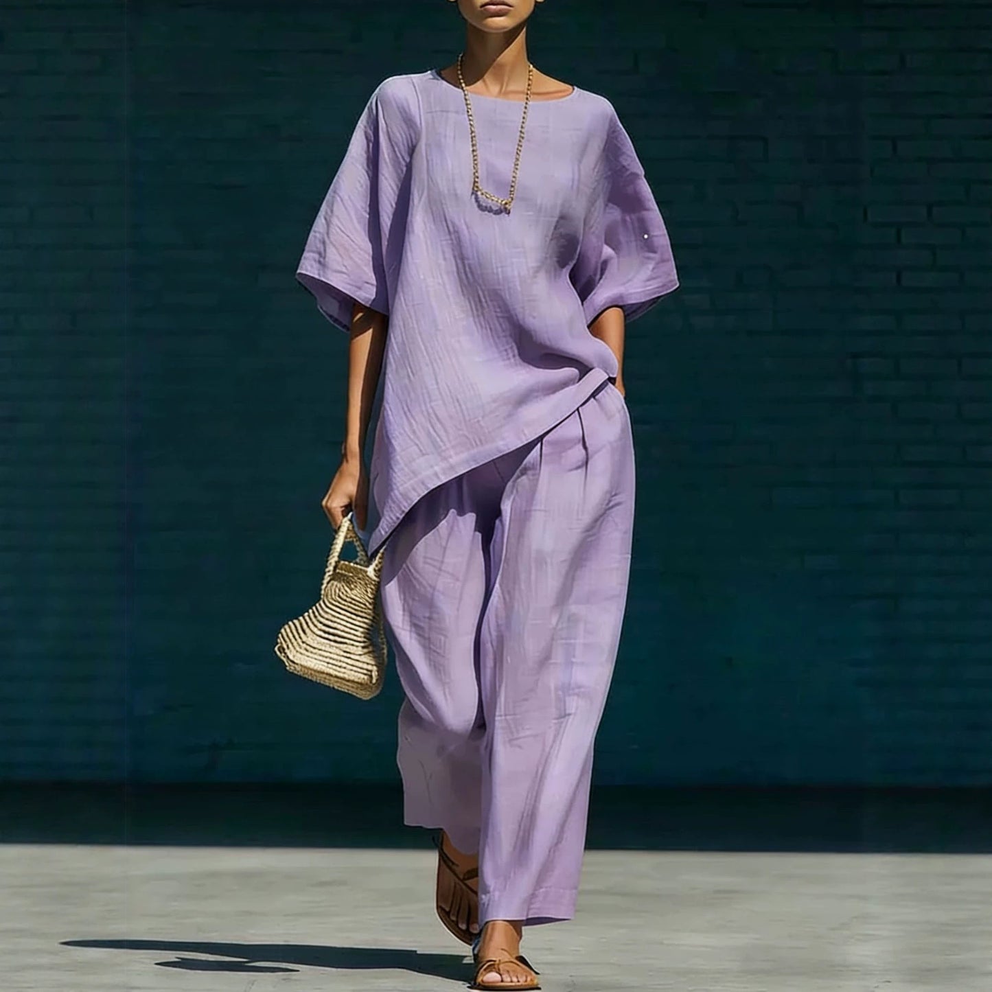 Simple Pleated Idle Style Sleeve Irregular Hem Wide Fashion Casual Suit