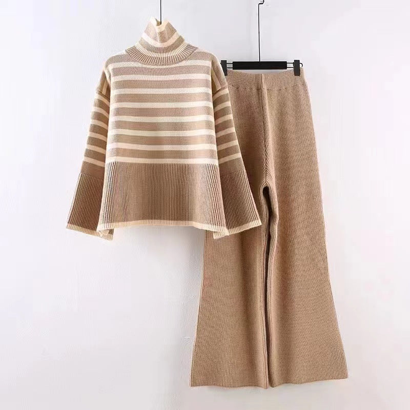 Women's Loose High Neck Knitted Waist Straight Suits
