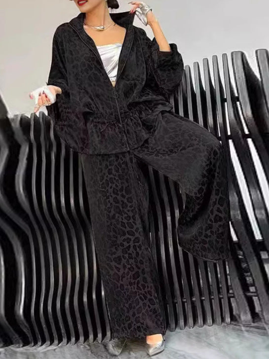Women's Autumn Lapel Long Sleeve Leopard Print Suits