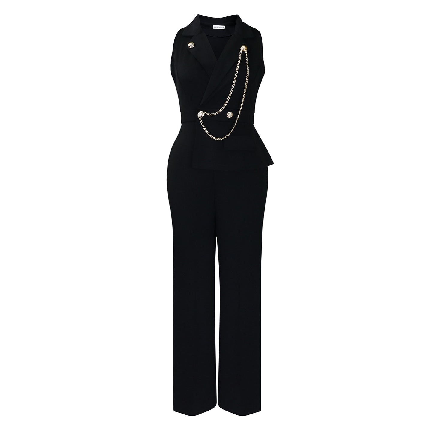 Women's Collar Sexy Fashion Chain Casual Wide Jumpsuits