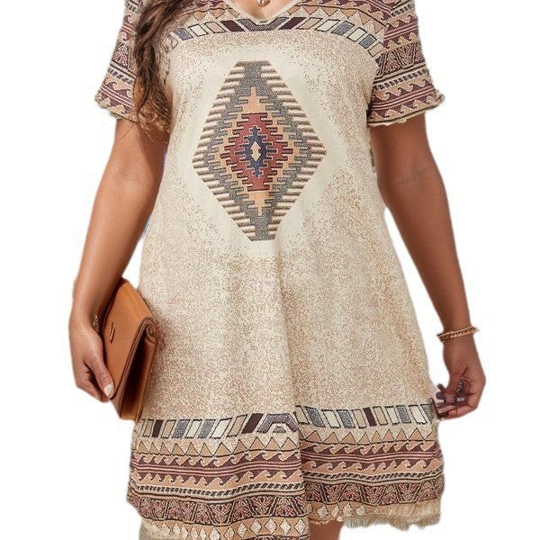 Women's Loose Casual Ethnic Style Printed Sleeve Dress