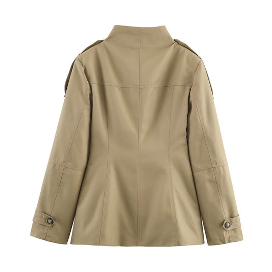 Women's Fashion Casual Design Sense Stand-up Collar Cinched Strap Coats