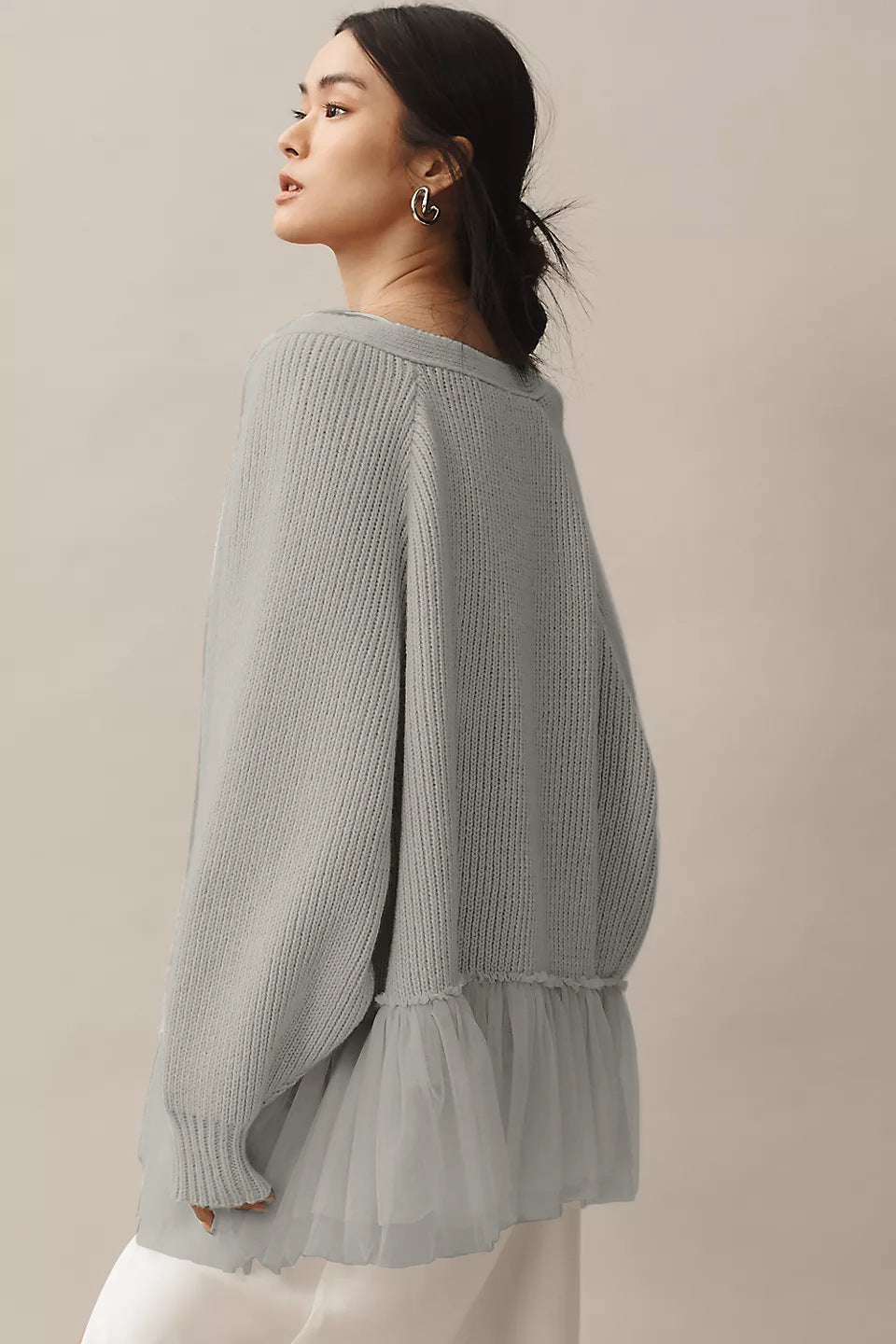 Women's Ruffled Gauze Knitting Long Sleeve Sweaters