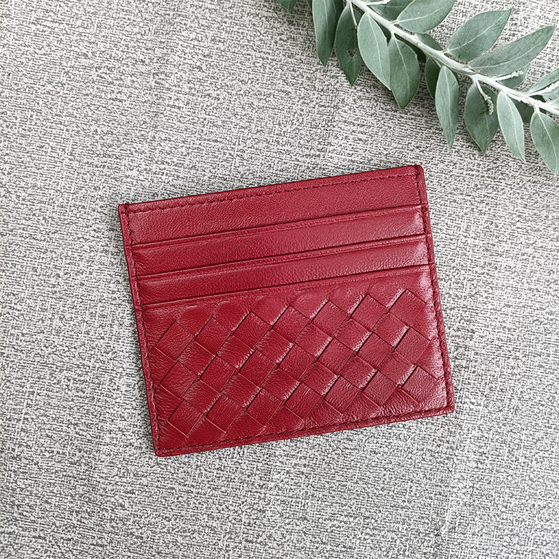 Women's & Men's & Name Sheepskin Woven Lightweight Clamp Card Holder