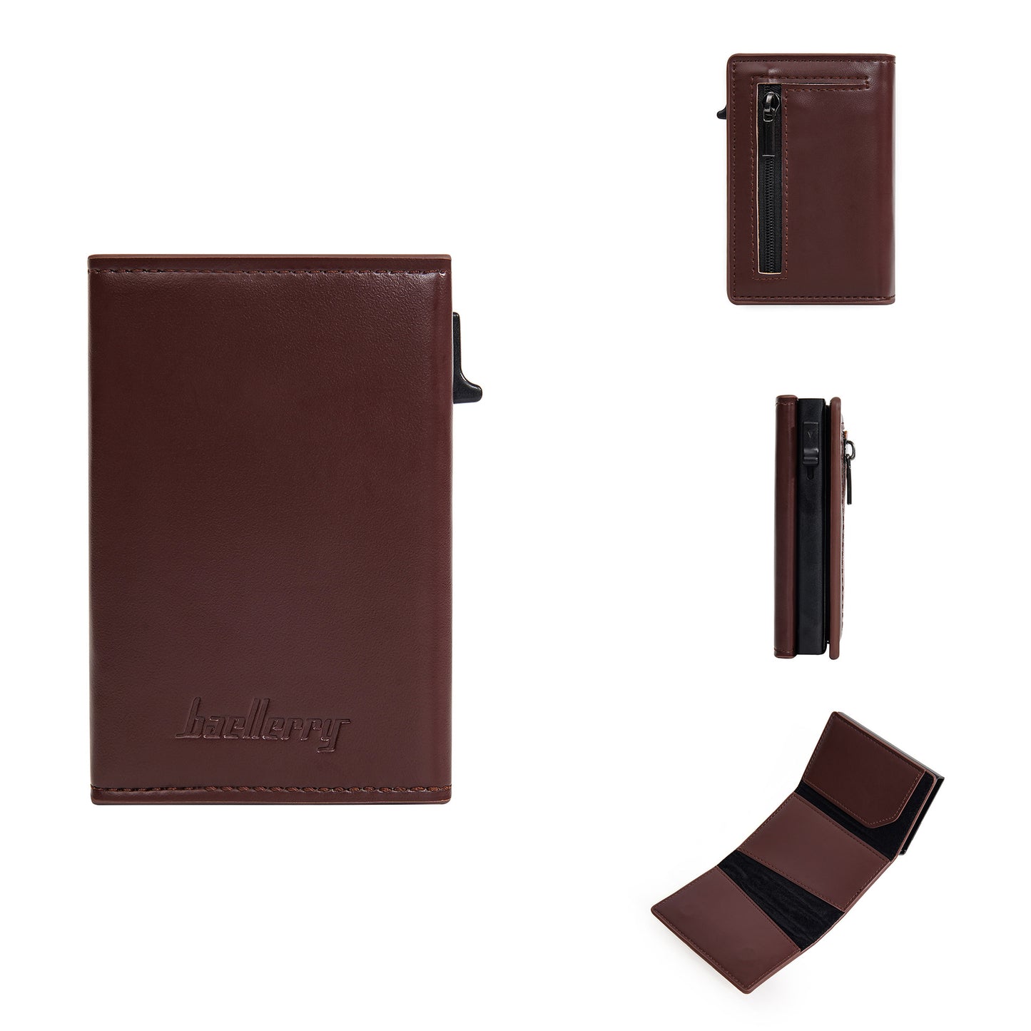 Men's Automatic Pinball Side Push Clamp Zipper Card Holder