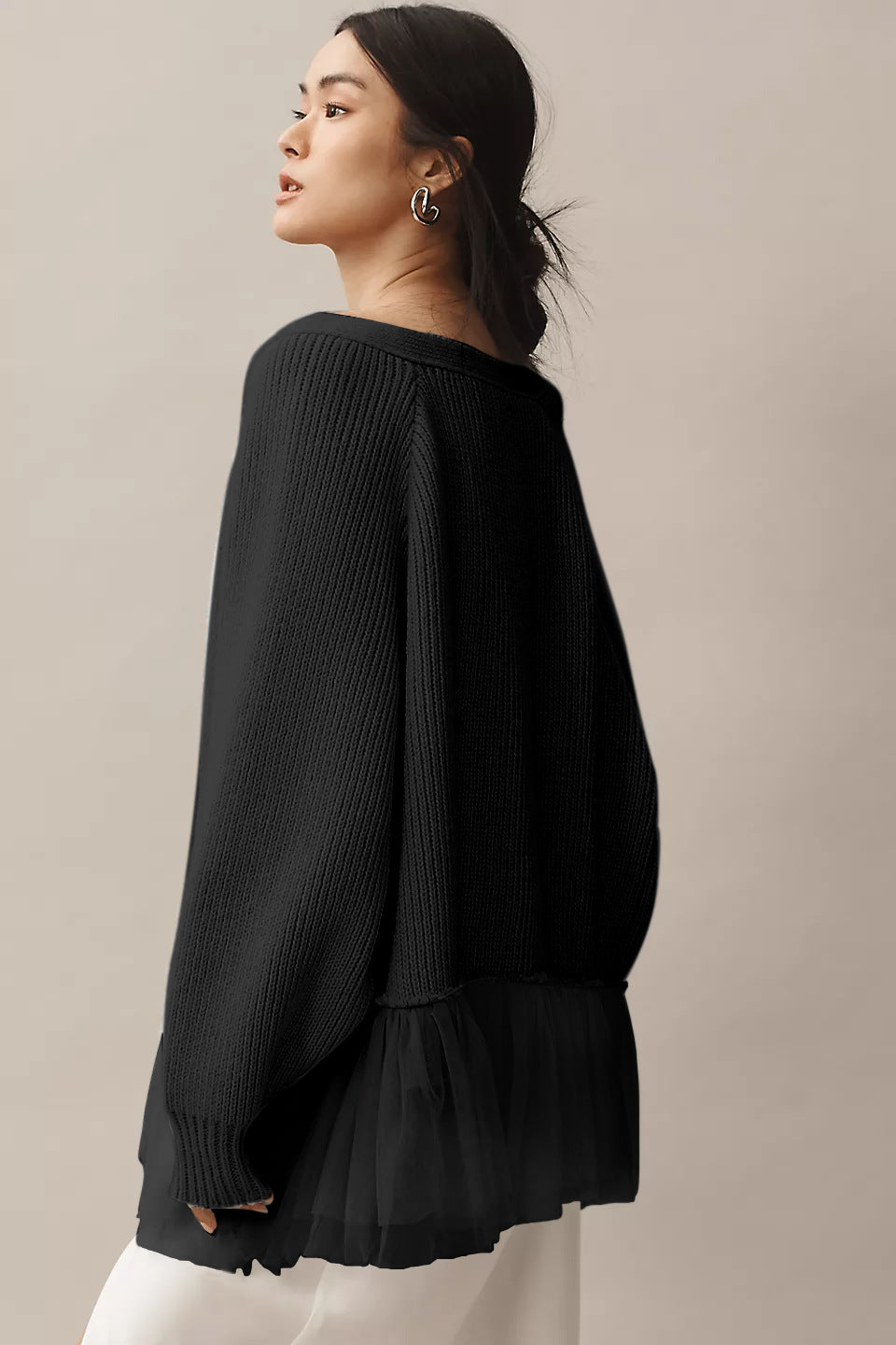 Women's Ruffled Gauze Knitting Long Sleeve Sweaters