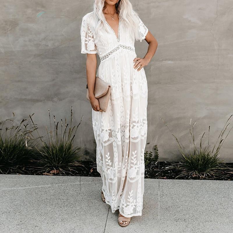 Women's Lace Long Sleeve Solid Color Chiffon Dresses