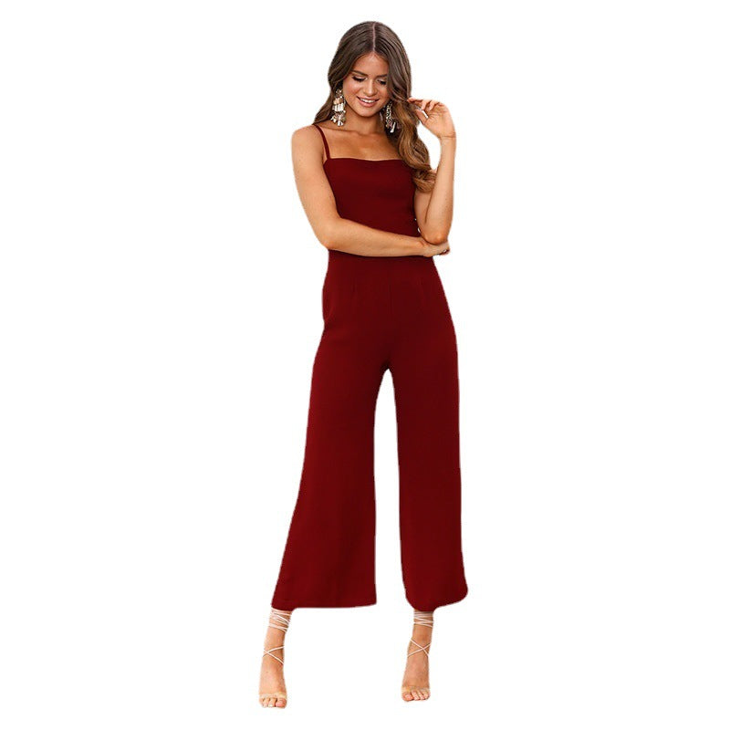 Women's Summer Elegance Sleeveless Solid Color Female Women's Jumpsuit/clothing