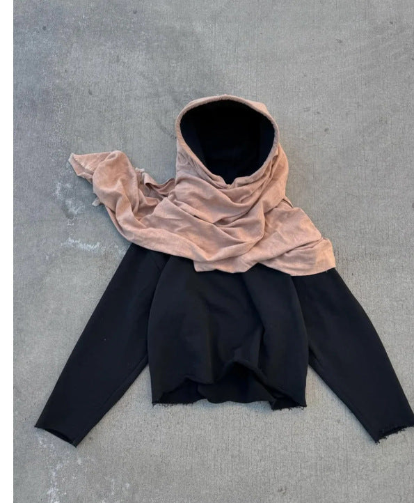 Autumn Casual Hooded Stitching Niche Headscarf Women's Sweater, Sweater