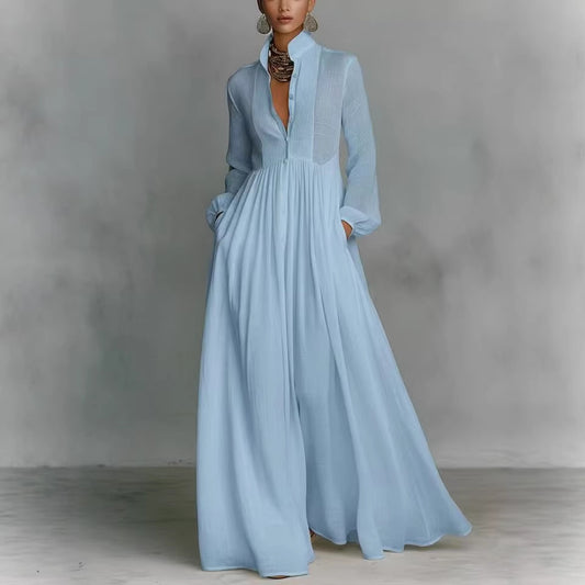 French Style Slimming Long Sleeve Pleated Elegant Retro Casual Dress