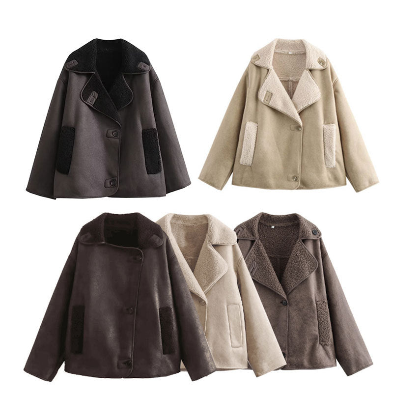 Women's Retro Style Woolen Lapel Loose Fur Coats
