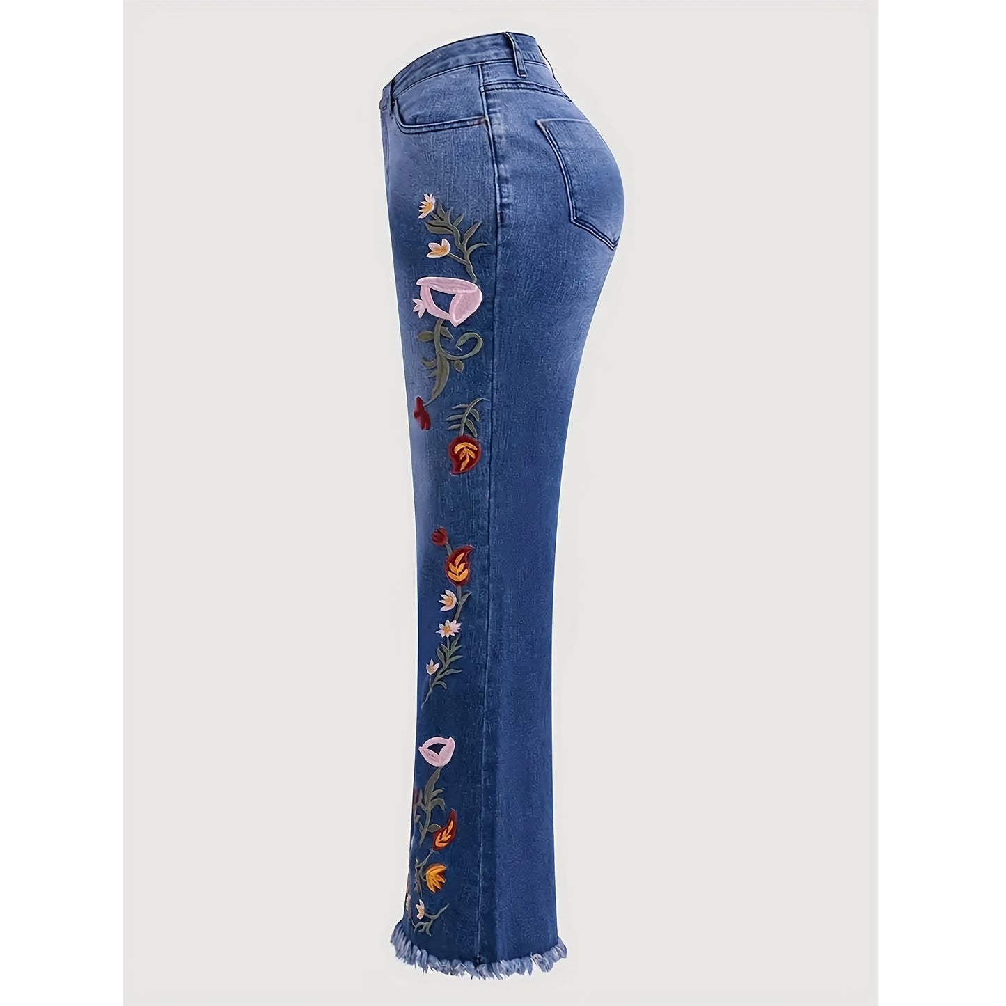 Women's Embroidered Stretch Washed Denim Wear Skinny Pants