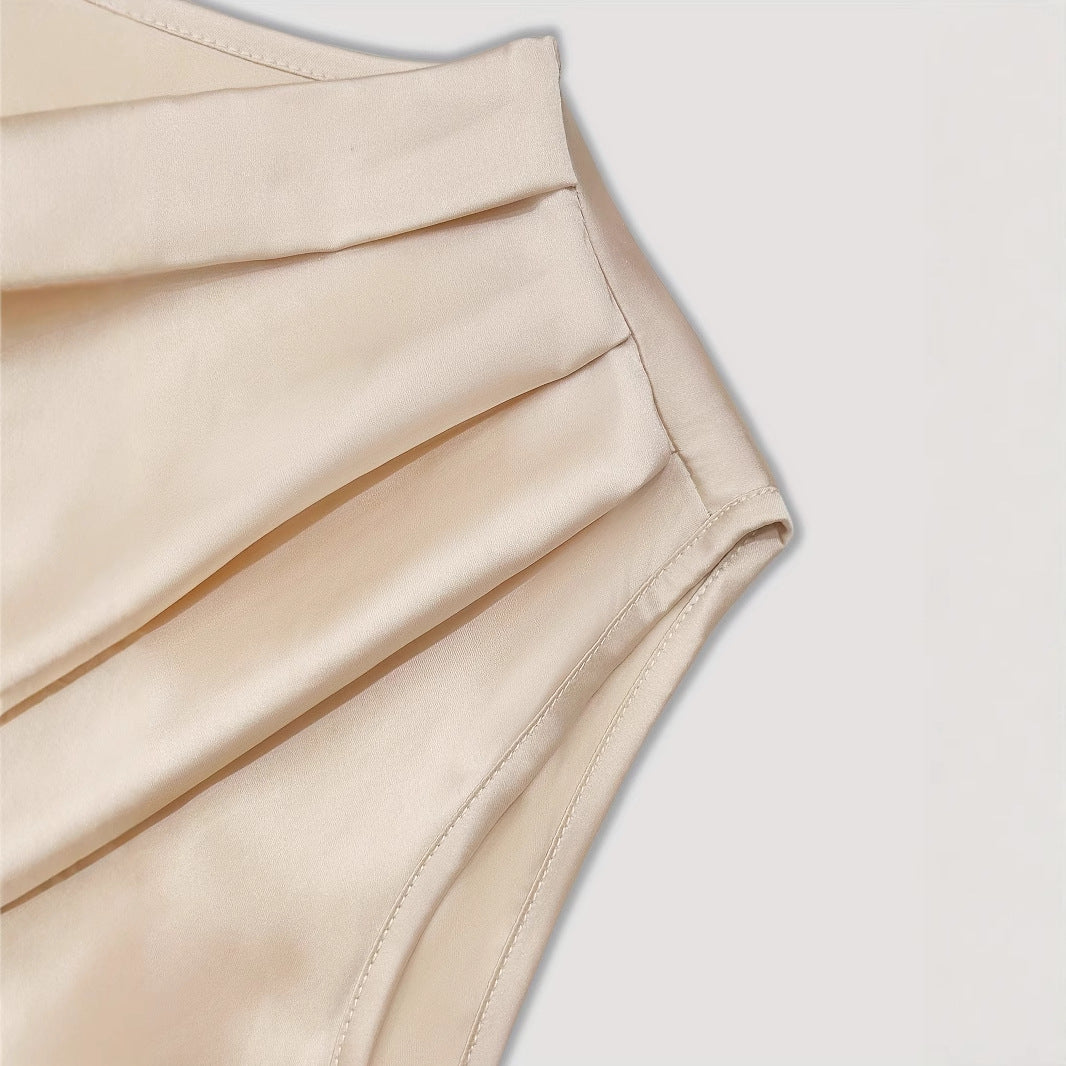 Satin Dress Solid Color Sleeveless Swing Collar Skirts