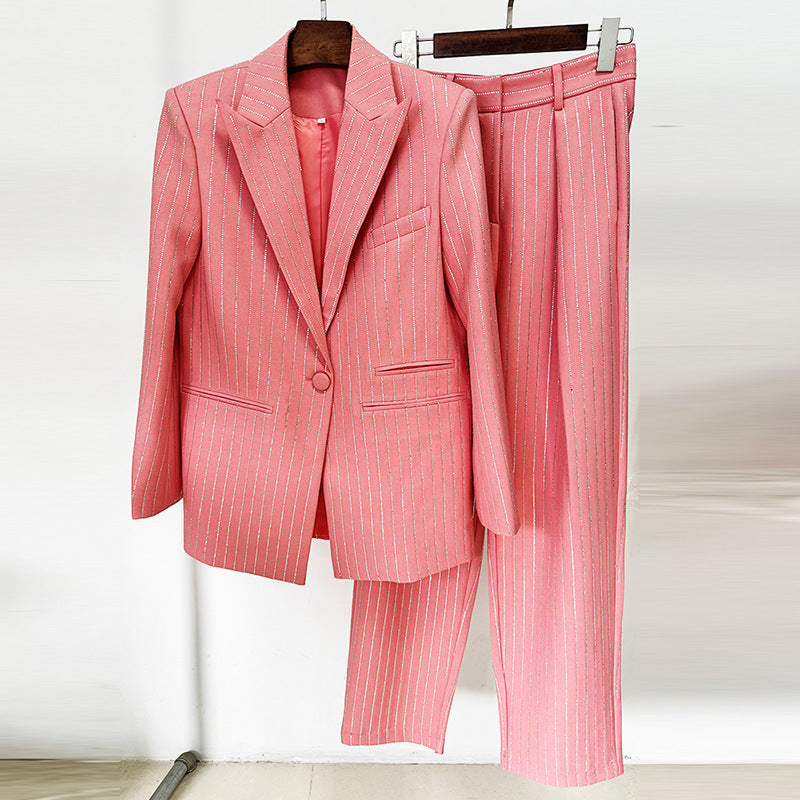 Casual Elegant Loose Rhinestone Trousers Two-piece Fashion Casual Suit