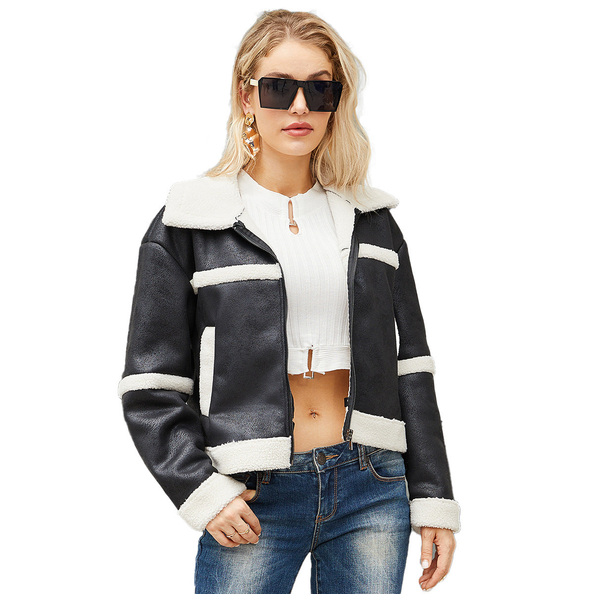 Women's Suede Fashionable Warm Fleece Leather Leisure Jackets