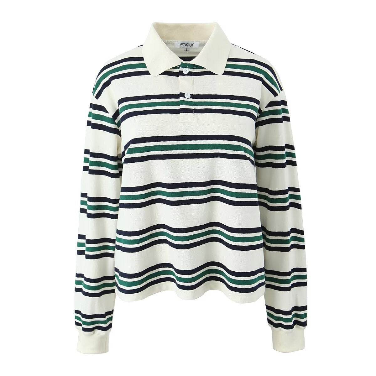Women's Stripe Color Effect Collar Casual Long Blouses