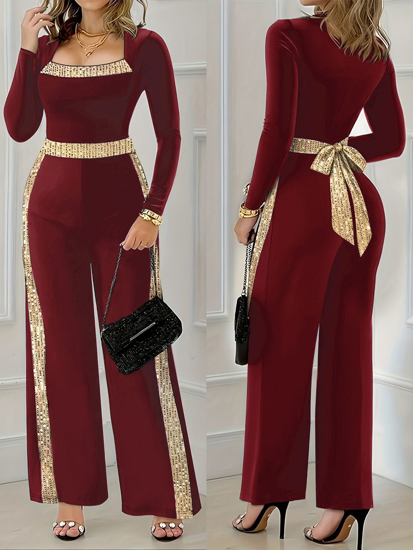 Autumn Fashion Commuter Trim Contrast Color Jumpsuits