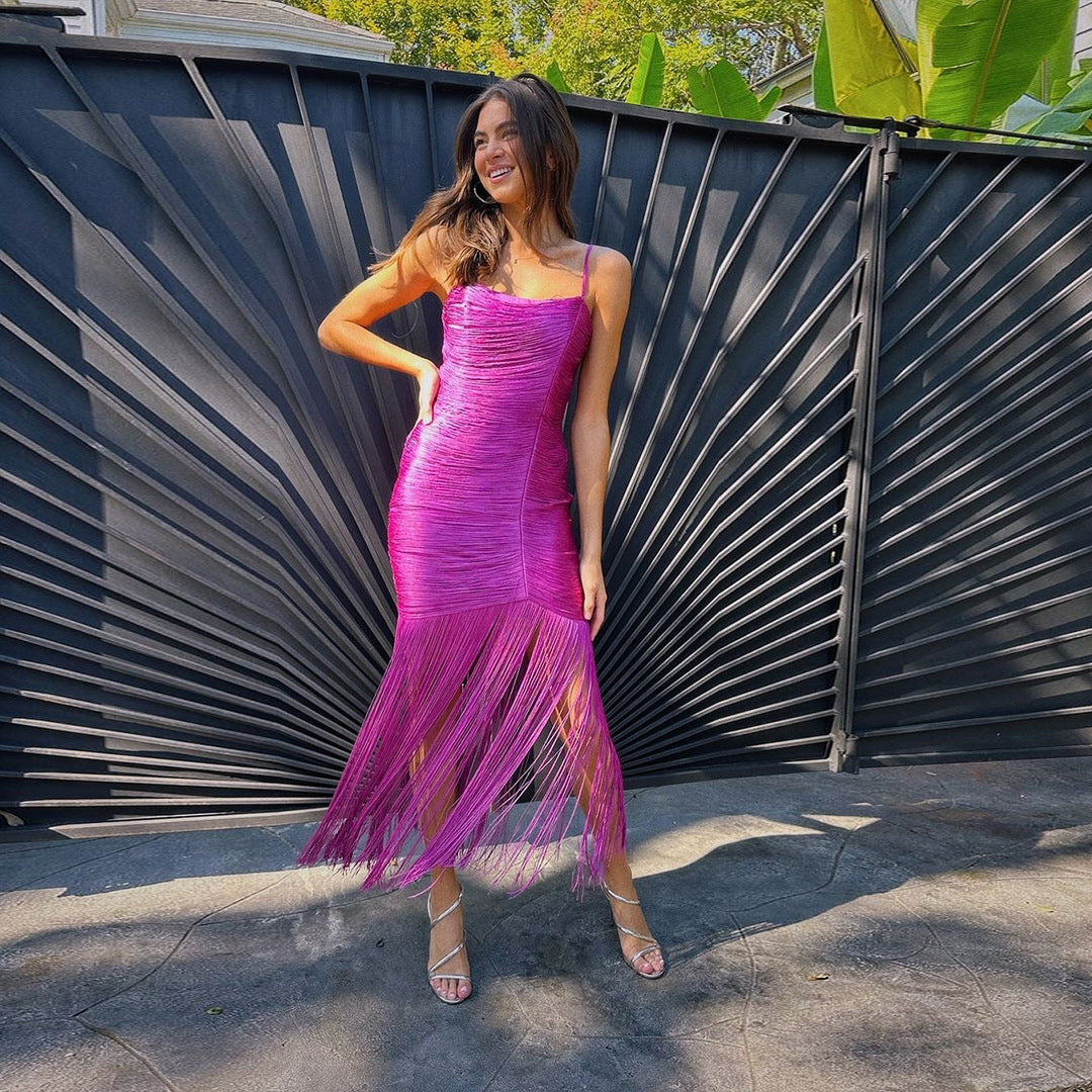 Women's Bandage Tassel Strapless Sexy Sling Slim Dress