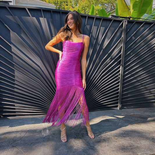 Women's Bandage Tassel Strapless Sexy Sling Slim Dress