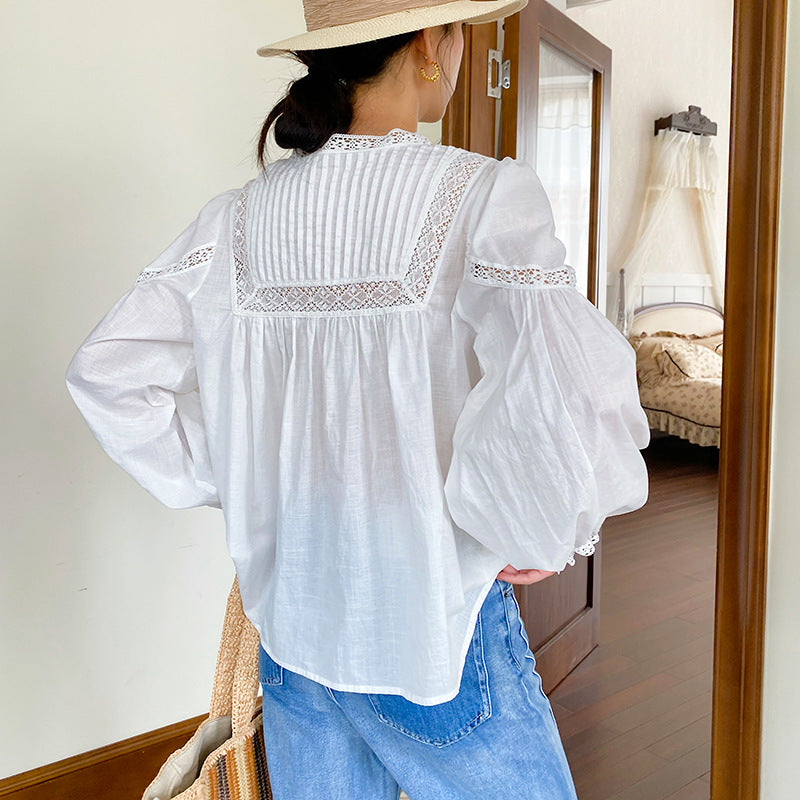 Women's Shirt French White Artistic Retro Long Blouses