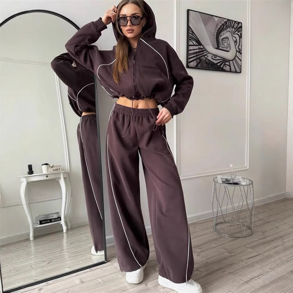 Women's Casual Sports Solid Color Long Sleeve Zipper Outerwear Suits