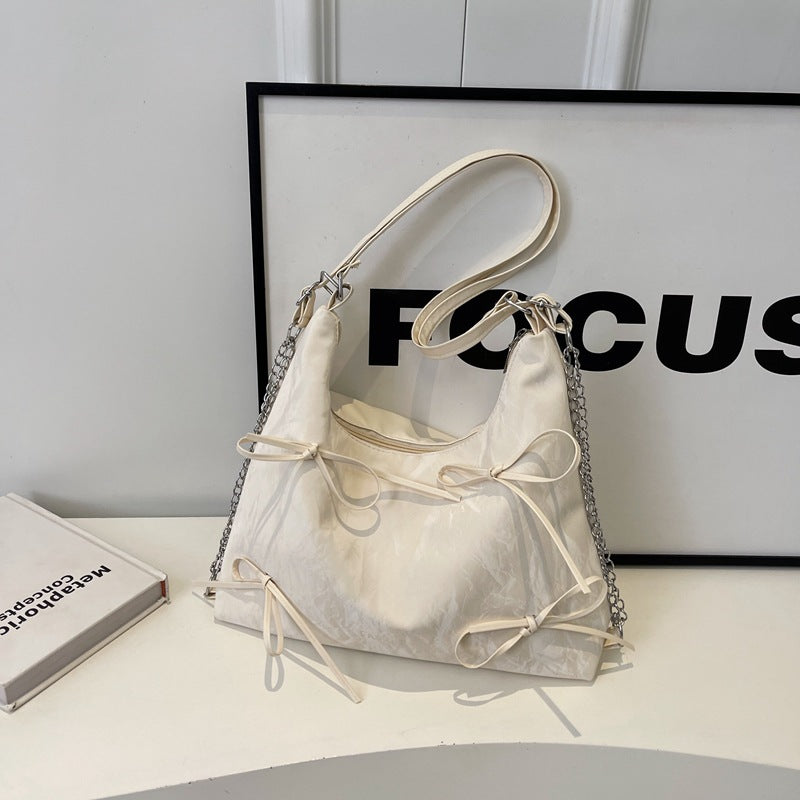 Bow Fashion Korean Gentle Textured Female Tote Bags