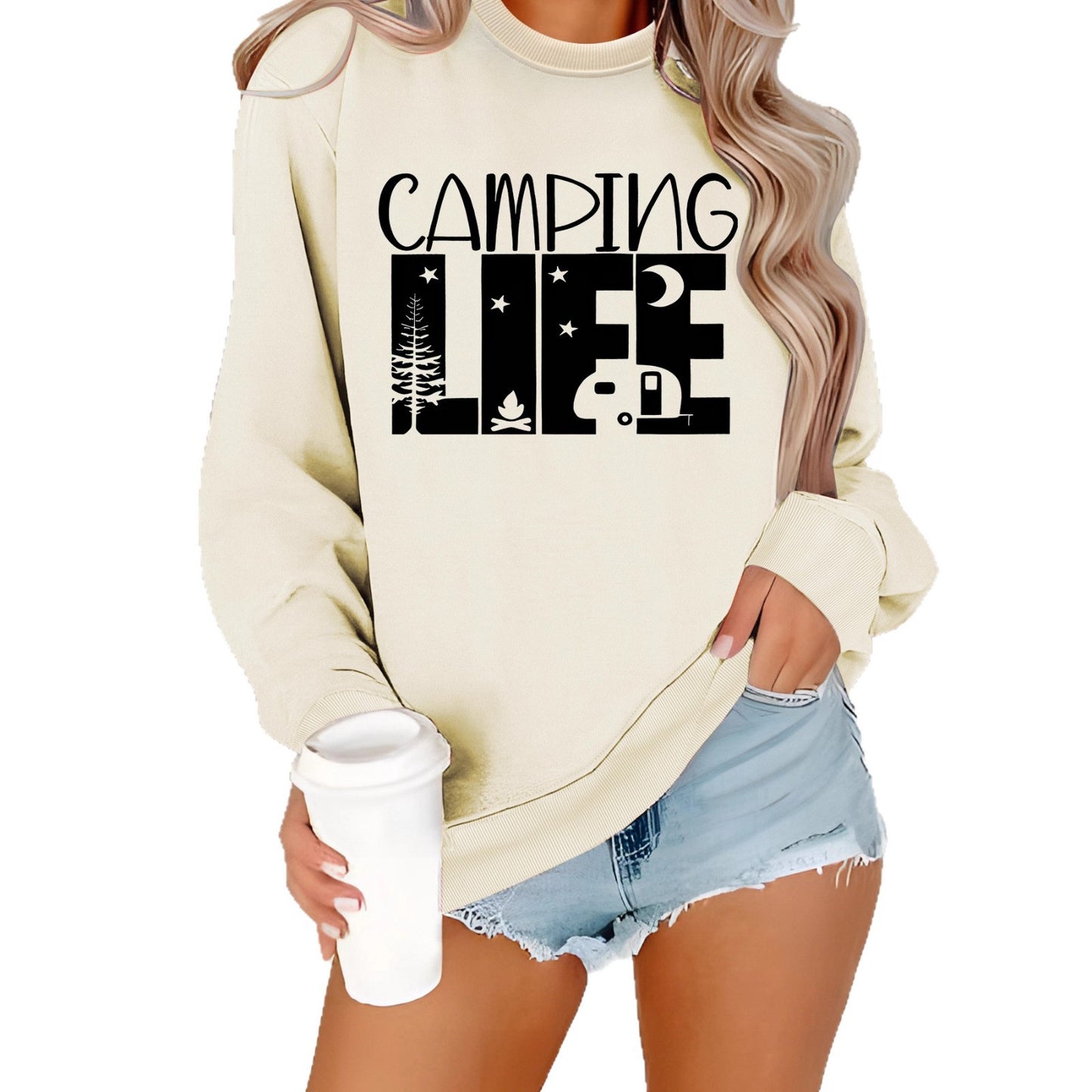 Women's Neck Letter Print Casual Long Sleeve Women's Sweater, Sweater