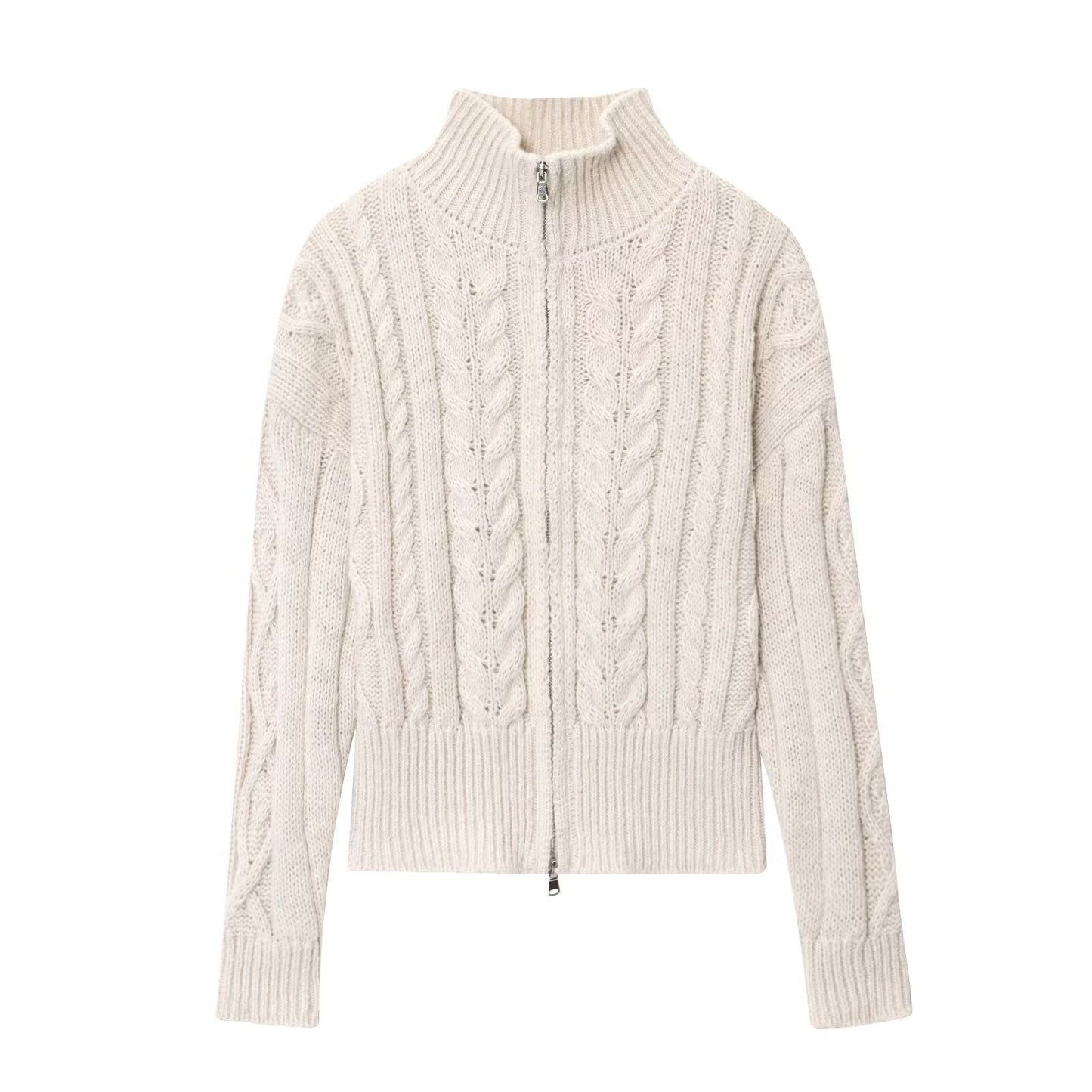 Women's Stand Collar Long Sleeve Twist Knitted Knitwear