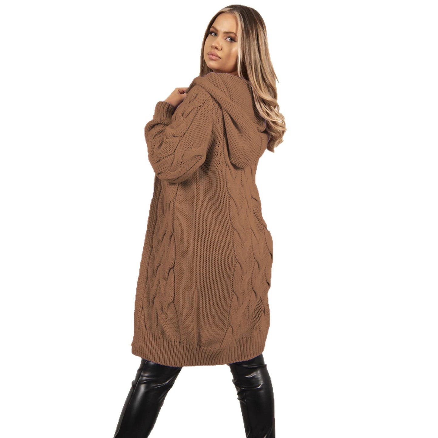 Women's Large Long Hooded Knit For Knitwear