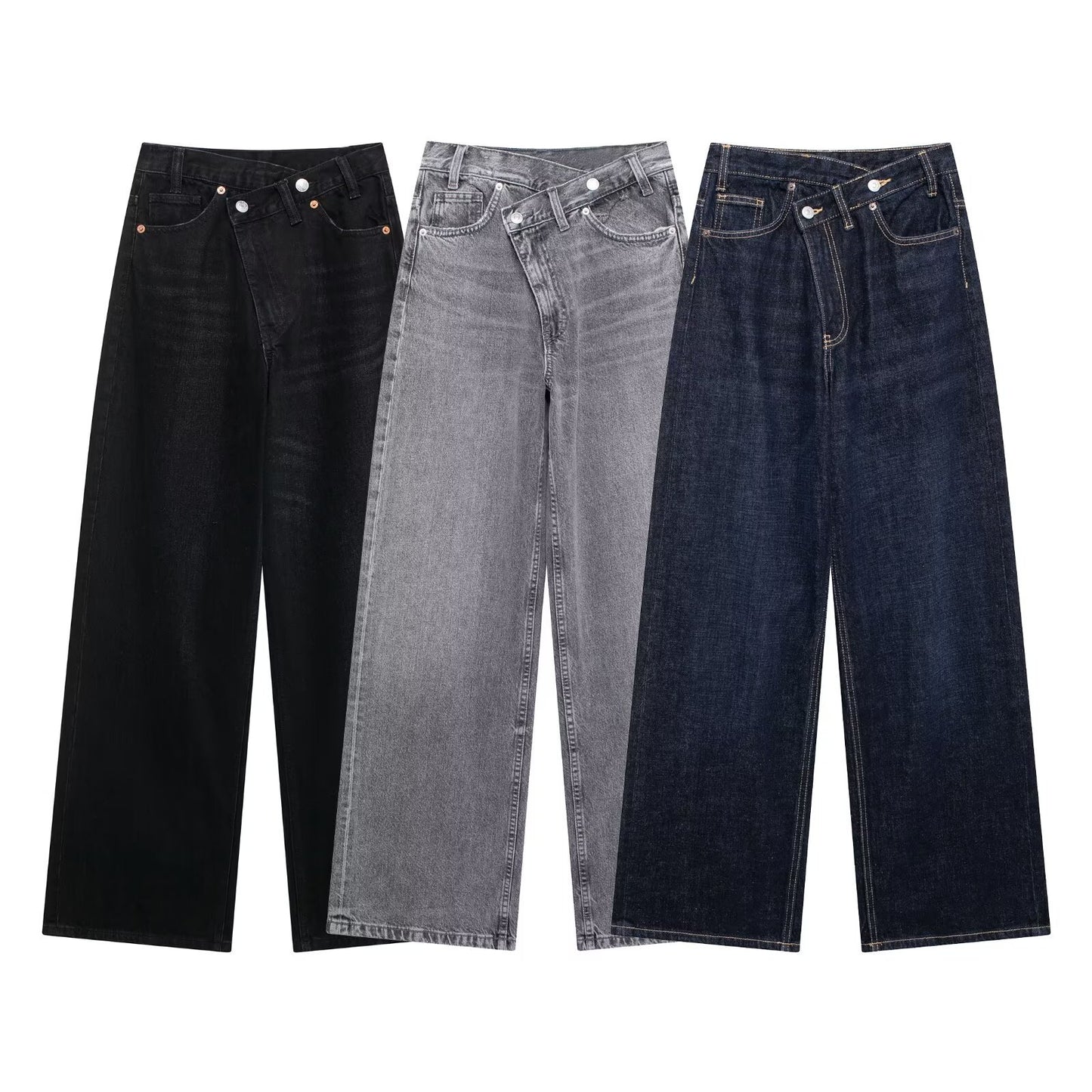 Women's Fashion Double Breasted Waist Of Trousers Jeans