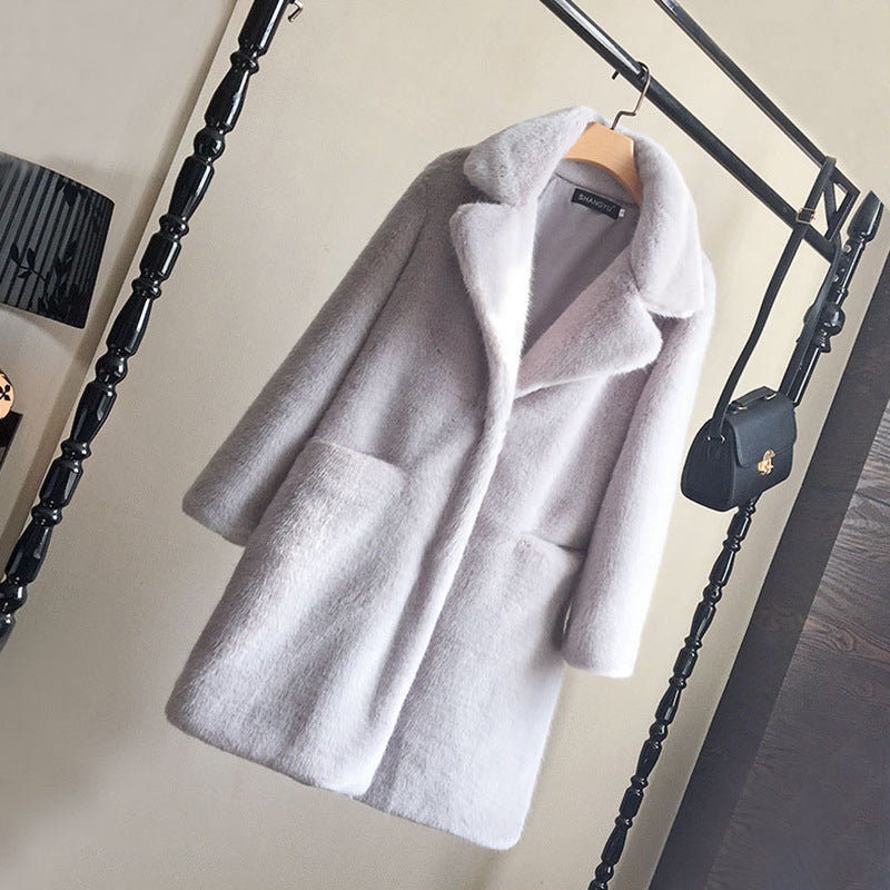 Women's Fur Integrated Imitation Marten Overcoats Mid-length Coats