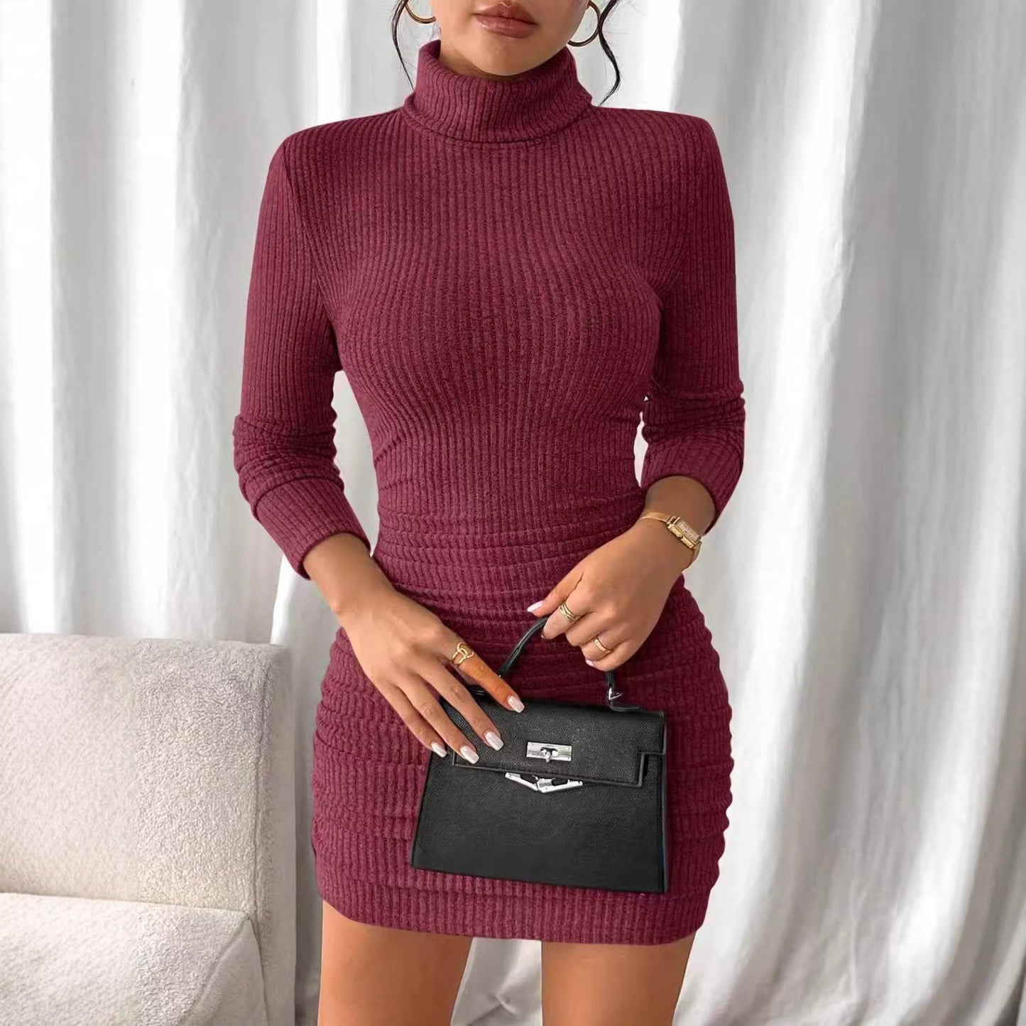 Fashion Casual Turtleneck Slim Fit Hip Dress