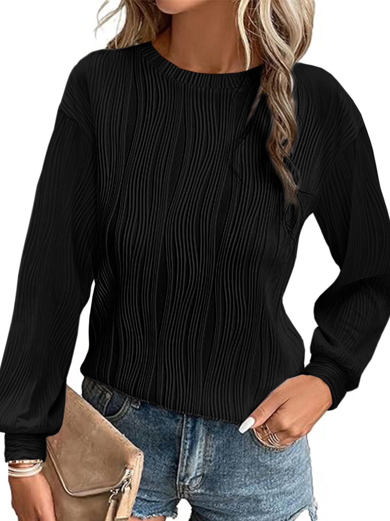Women's American Style Drop Shoulder Round Neck Women's Sweater, Sweater