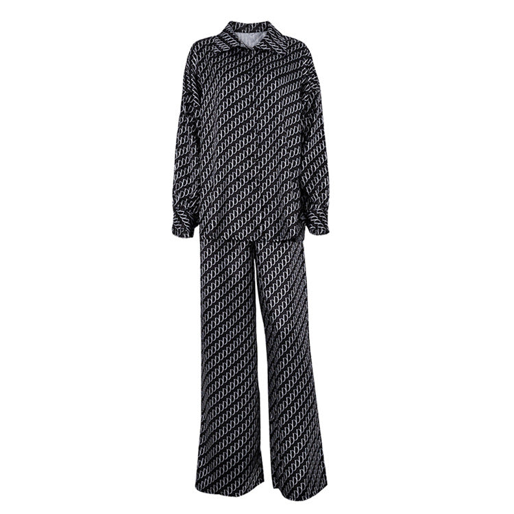 Women's High-grade Long-sleeved Loose Shirt Trousers Two-piece Suits
